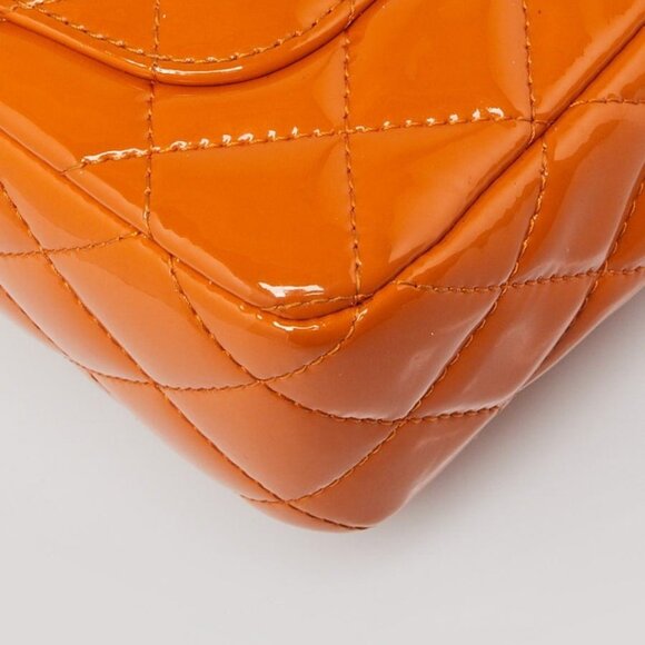 Chanel Orange Quilted Patent Leather Classic Rectangular Mini Flap Bag - Picture 11 of 11